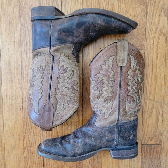 Old West Leather Cowboy Boots 5D Square Toe Western Grunge Womens 6.5 - Picture 9 of 13